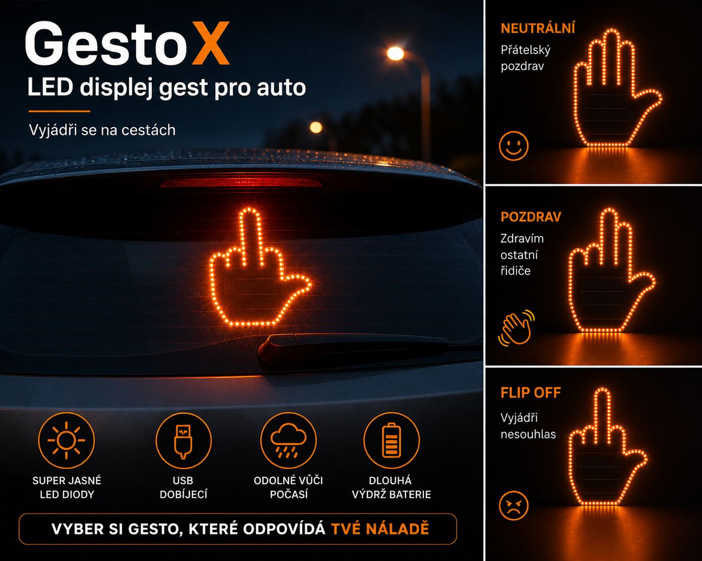GestoX - LED displej gest pro auto
